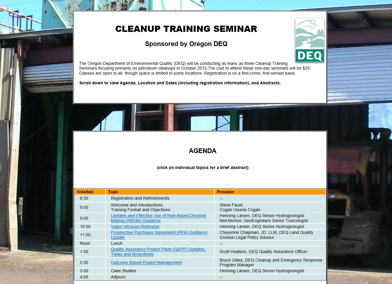 DEQ Cleanup Training Seminar