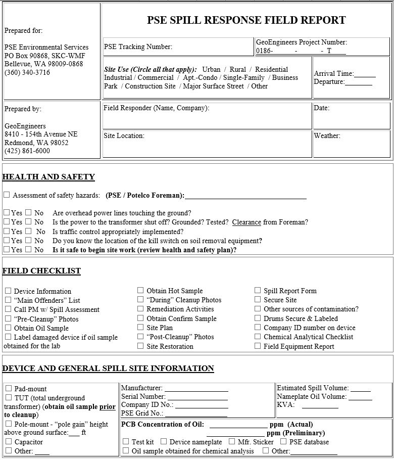 PSE Spill Response Field Report - page 1